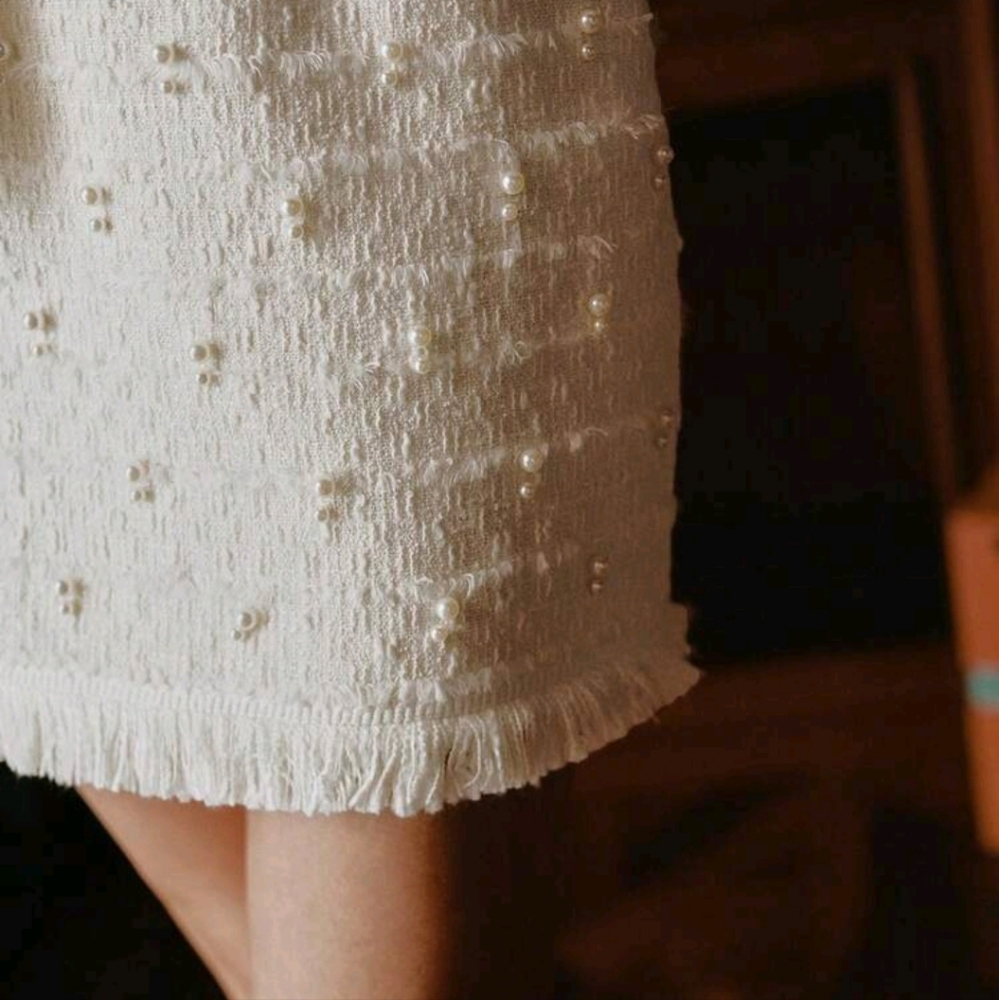 Women's High Waist Elegant Beaded Lace Trim Skirt - Picture 2 of 4